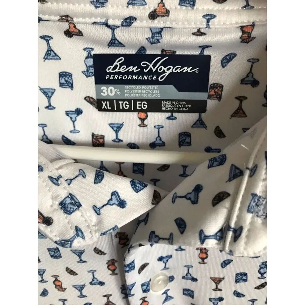 Ben Hogan Golf polo shirt men’s SZ XL white blue cocktail print - Picture 3 of 3